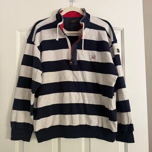 Paul & Shark Navy, White and Red Striped Rugby Shirt Made in Italy Sz L
